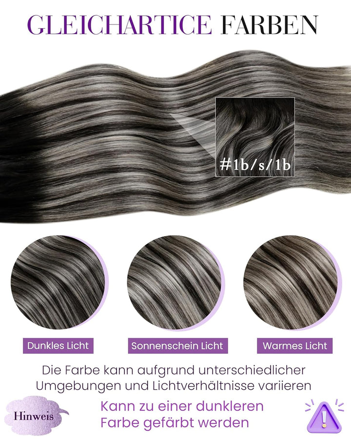 LaaVoo Microring Extensions Echthaar Ombre Silber Microring Extensions Echthaar Balayage Schwarz Sil