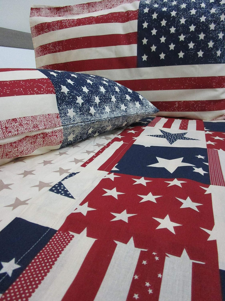 Bettwäsche-Set für Doppelbett, Motiv: Amerika, 100 % reine natürliche Baumwolle.