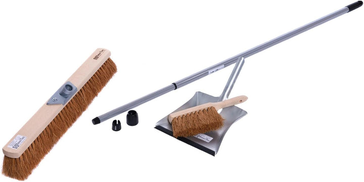 BawiTec Kokosbesen Kehrset,Komplett-Set,Besen 40cm,mit Teleskopstiel verstellbar,Handfeger Holz 28cm