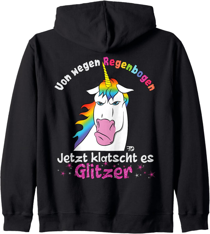 Now it´s glittering, lustiges grimmiges Einhorn mit Tasse Kapuzenjacke