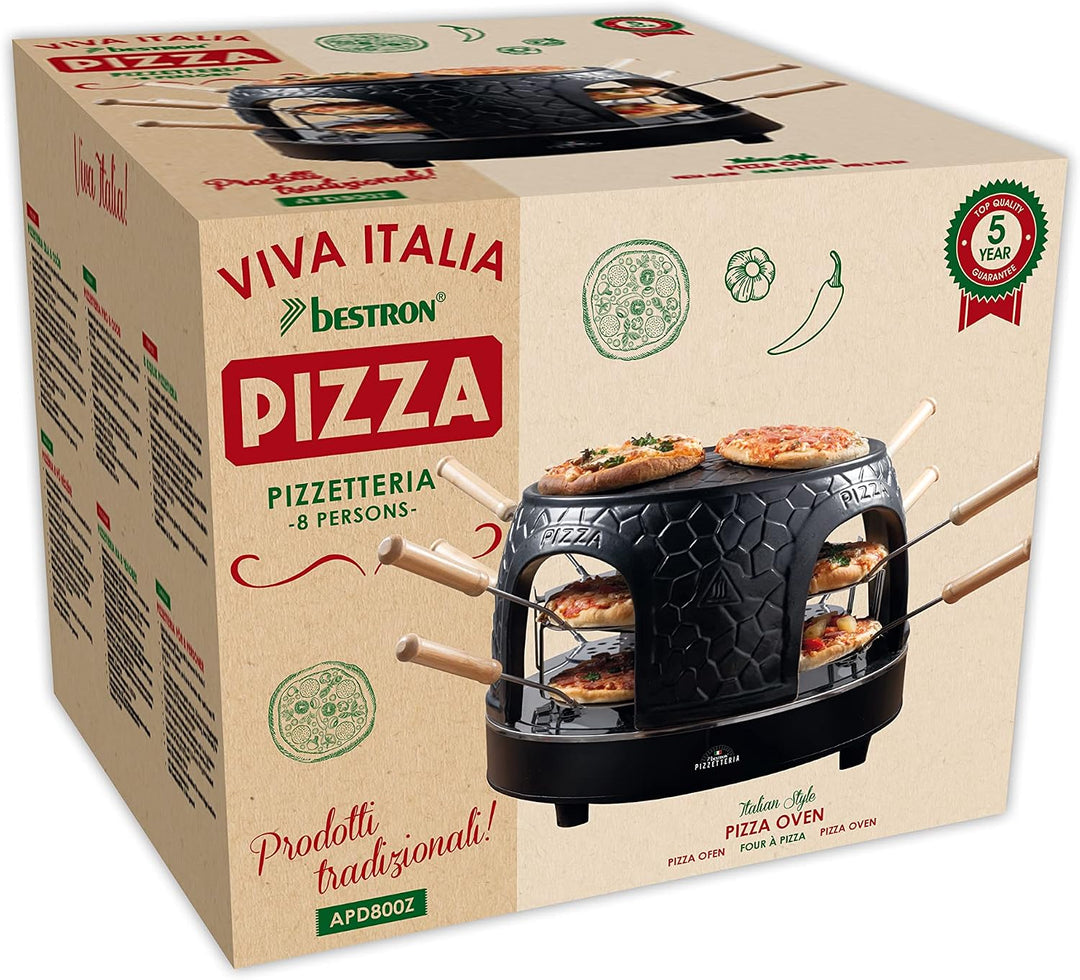 Bestron Pizzaofen für bis zu 8 Personen, Pizza dome für kleine Pizzen (Ø 10 cm), mit Keramik-Kuppel,
