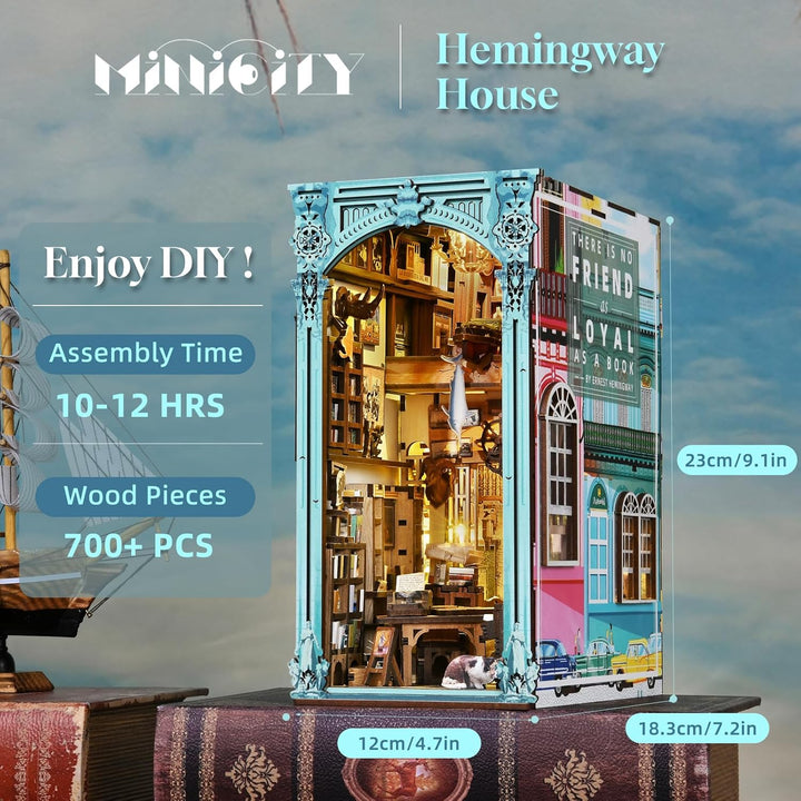 Book Nook Kit, DIY Miniatur Puppenhaus Booknook Kit, 3D Holz Puzzle Buchstütze Bücherregal einfügen
