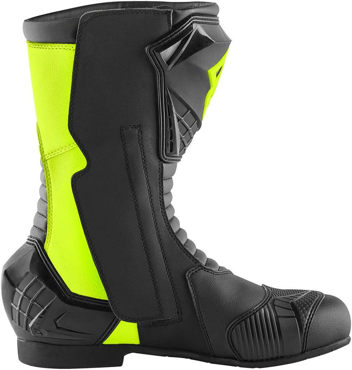 Bogotto Losail Motorradstiefel, schwarz/neon-gelb, 42 | CE-Protektoren Schwarz Neon Gelb 42 EU, Schw