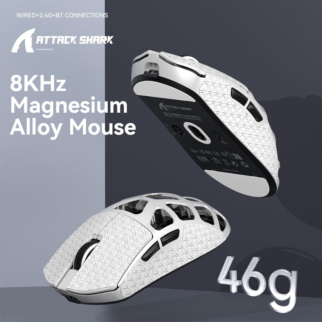 ATTACK SHARK R3 Magnesiumlegierungsmaus, kabellose 8K-Maus, 46 g SUPERLIGHT-Maus, PixArt PAW3395-Gam