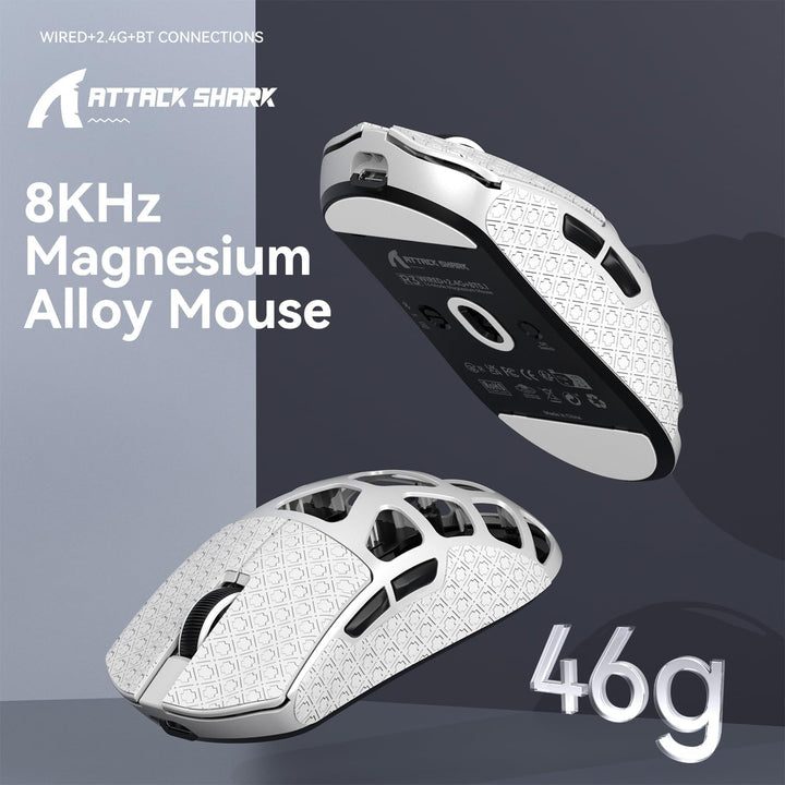 ATTACK SHARK R3 Magnesiumlegierungsmaus, kabellose 8K-Maus, 46 g SUPERLIGHT-Maus, PixArt PAW3395-Gam