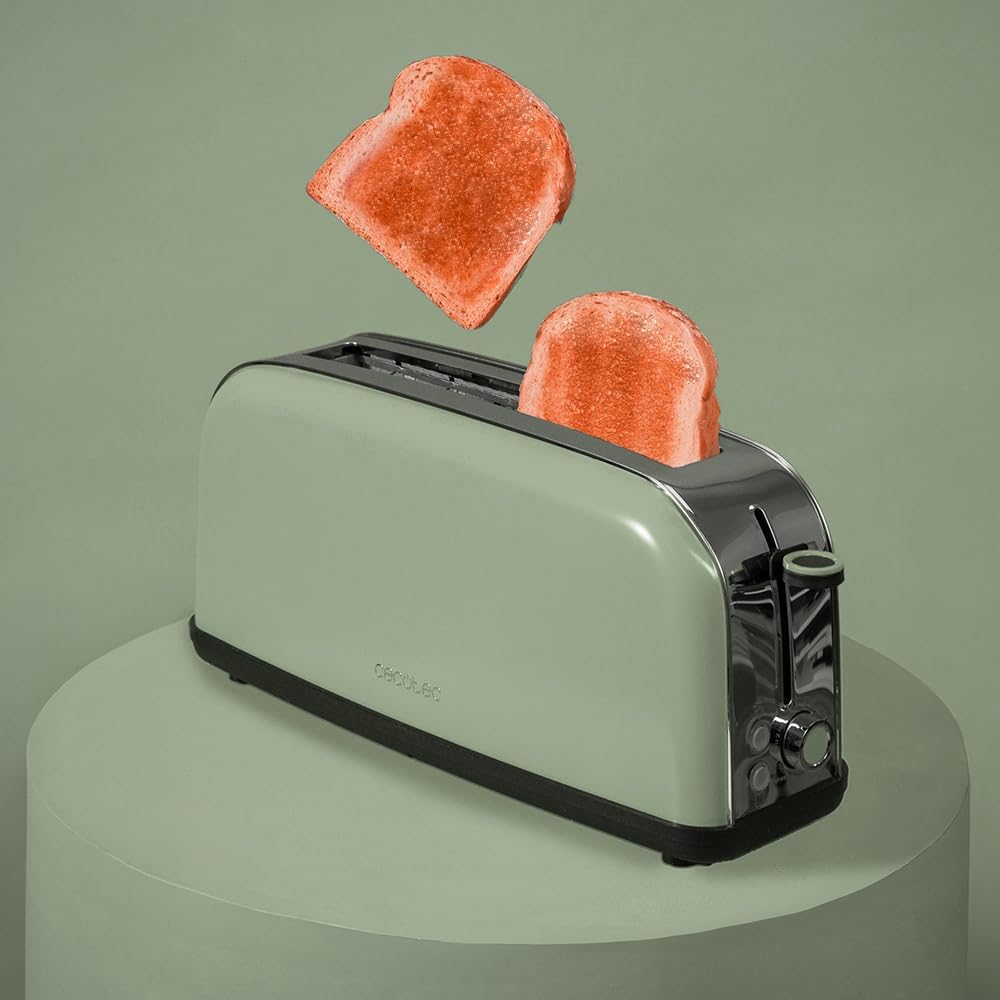 Cecotec Vertikaler Toaster Toastin' time 850 Green Long, 850W, Doppelter langer und breiter Schlitz