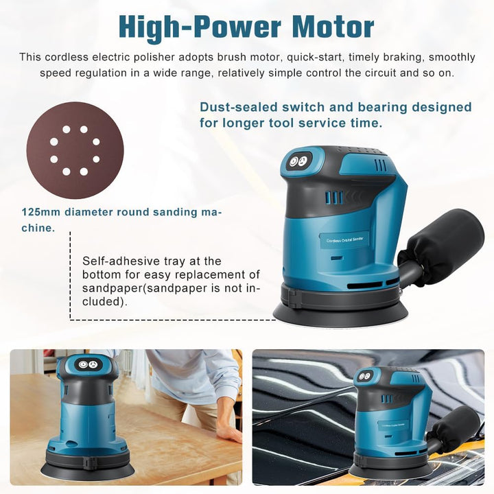 Akku Exzenterschleifer für makita 18V Akku (Akku nicht), Kabellose Elektroschleifer für die Holzbear