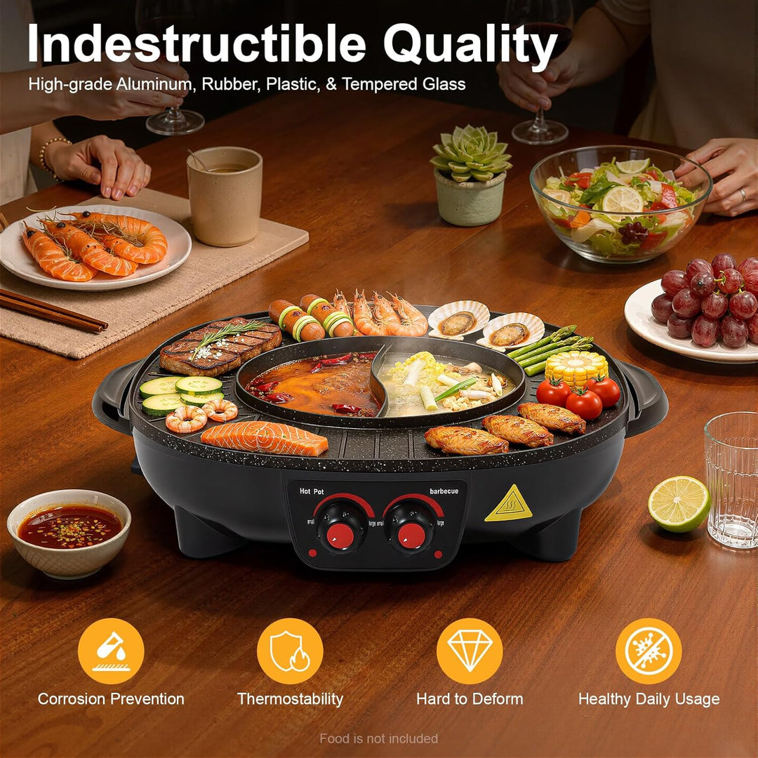 Hot Pot Set 2000W 2-in-1 Elektrischer Griller Heisser Topf Multi Geschmack Genuss Tischgrill Elektri