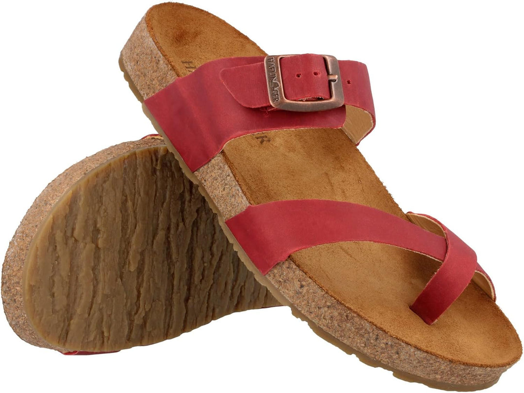 HAFLINGER Bio Juno Leder Pantolette Sandale Korkfussbett Unisex 36 EU Rot Country, 36 EU Rot Country