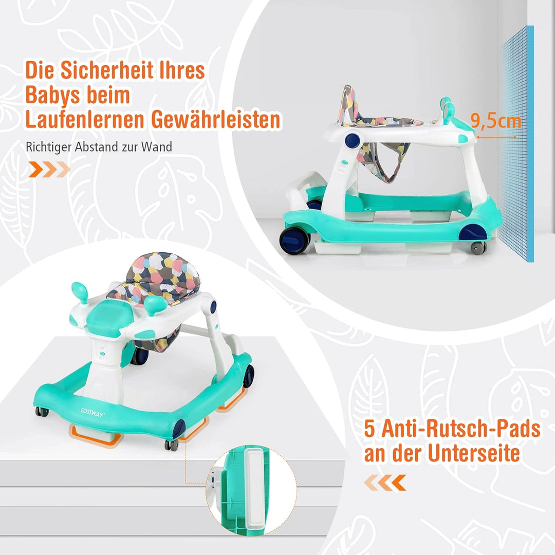 COSTWAY 2-in-1 Lauflernhilfe klappbar, Baby Walker höhenverstellbar, Gehfrei mit Musik & Licht, Lauf