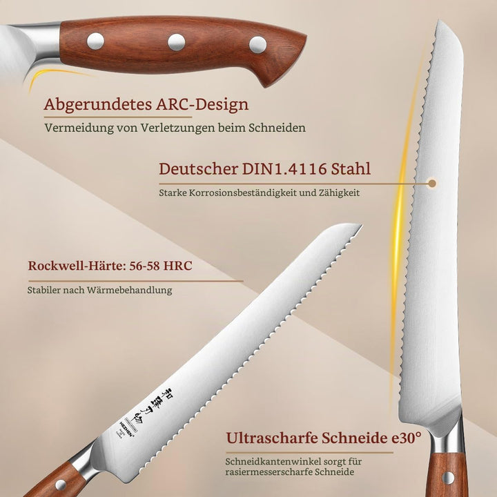 HEZHEN 27cm Gezahntes Brotmesser, Rostfreier Stahl Wellenschlif Kuchenmesser, Gezackte Klinge Sägeme