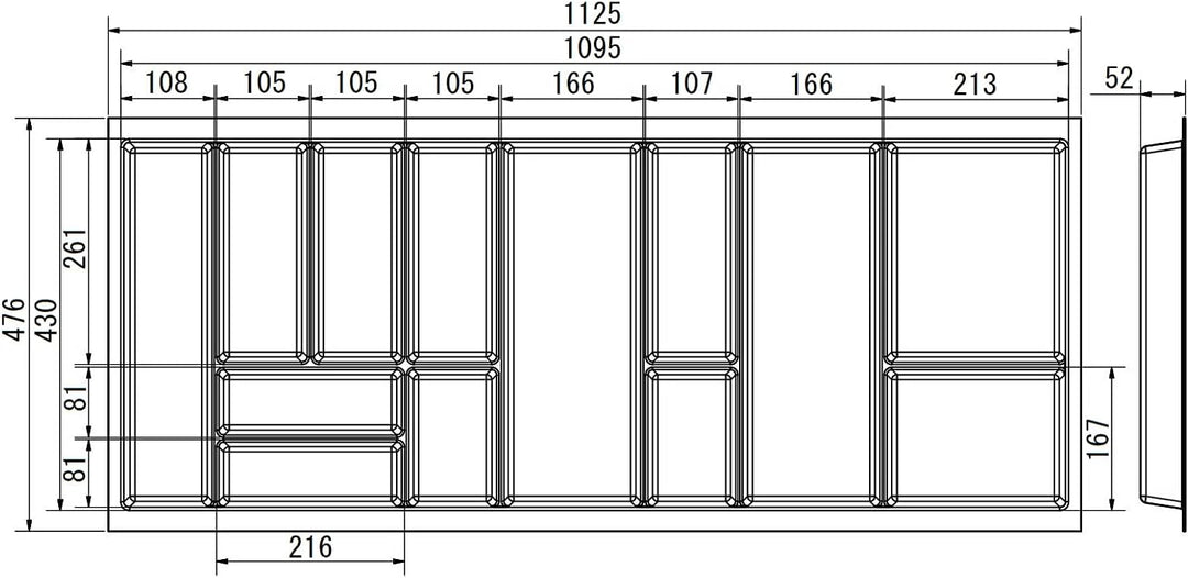 Orga-Box Junker Slim Besteckeinsatz 1125 x 476 mm Lavagrau mit Perlstruktur für 120er Schränke Küche