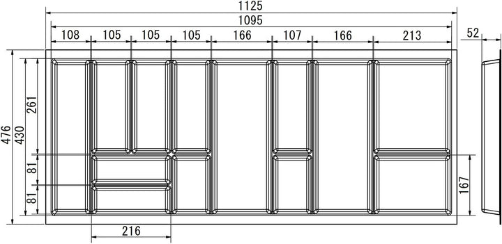 Orga-Box Junker Slim Besteckeinsatz 1125 x 476 mm Lavagrau mit Perlstruktur für 120er Schränke Küche