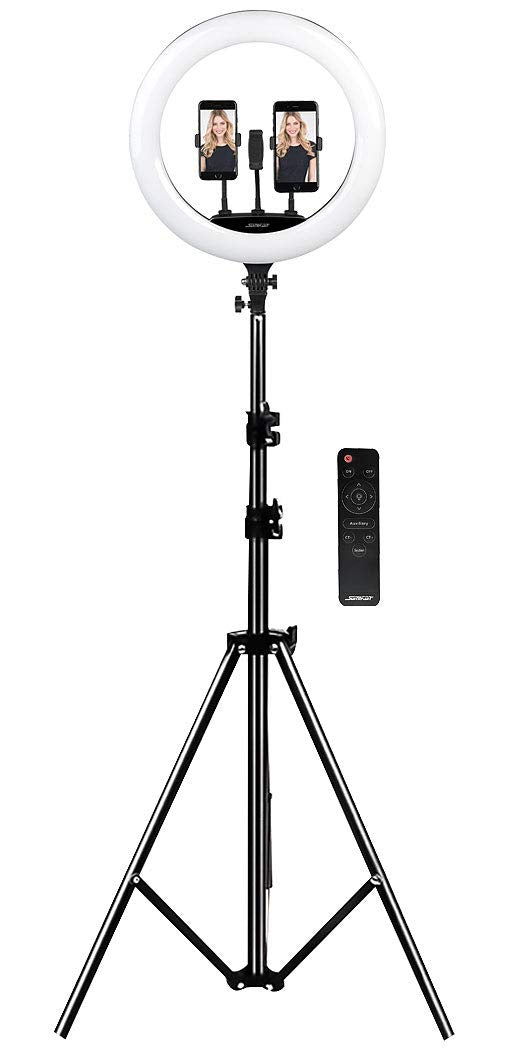 Somikon Videoleuchte: XL-LED-Ringlicht mit Smartphone-Halter, Ø 46 cm, USB-Port, dimmbar (LED Ringle