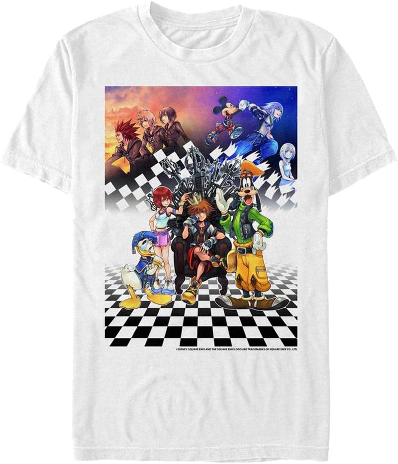 Disney Unisex Kingdom Hearts Group Checkers Organic Short Sleeve T-shirt S Weiss, S Weiss