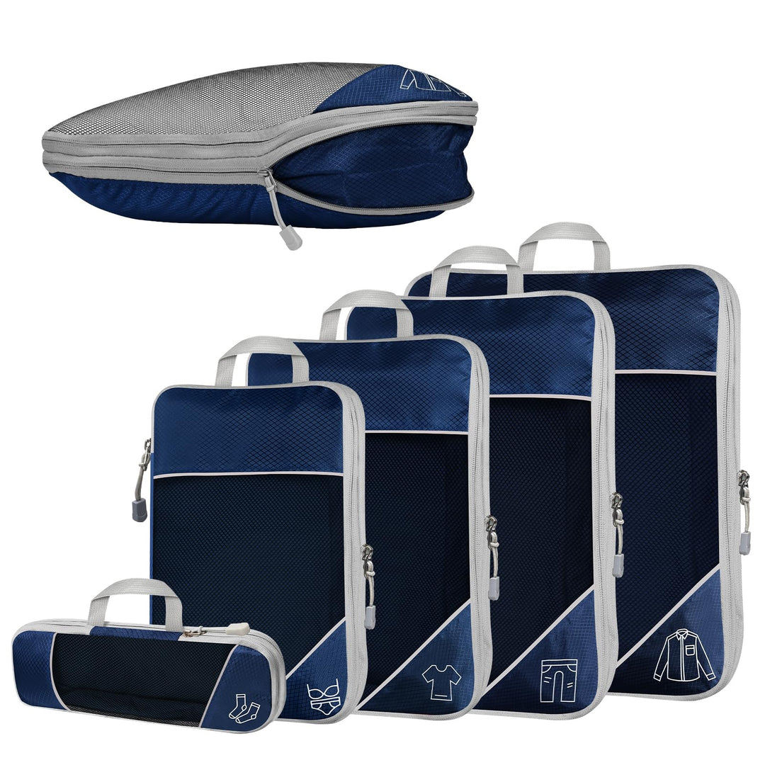 5-teilig Kompressions Packwürfel Set für Reisen, Compression Packing Cube zur Organisation Ihres Rei