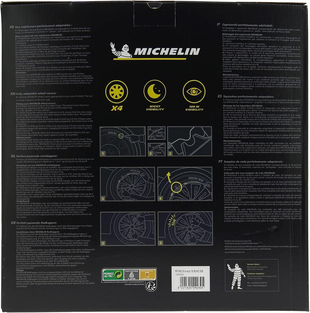 Michelin 0090 Radkappen, 4 Stück, NVS 942 Grau 16" pollici, 16" pollici