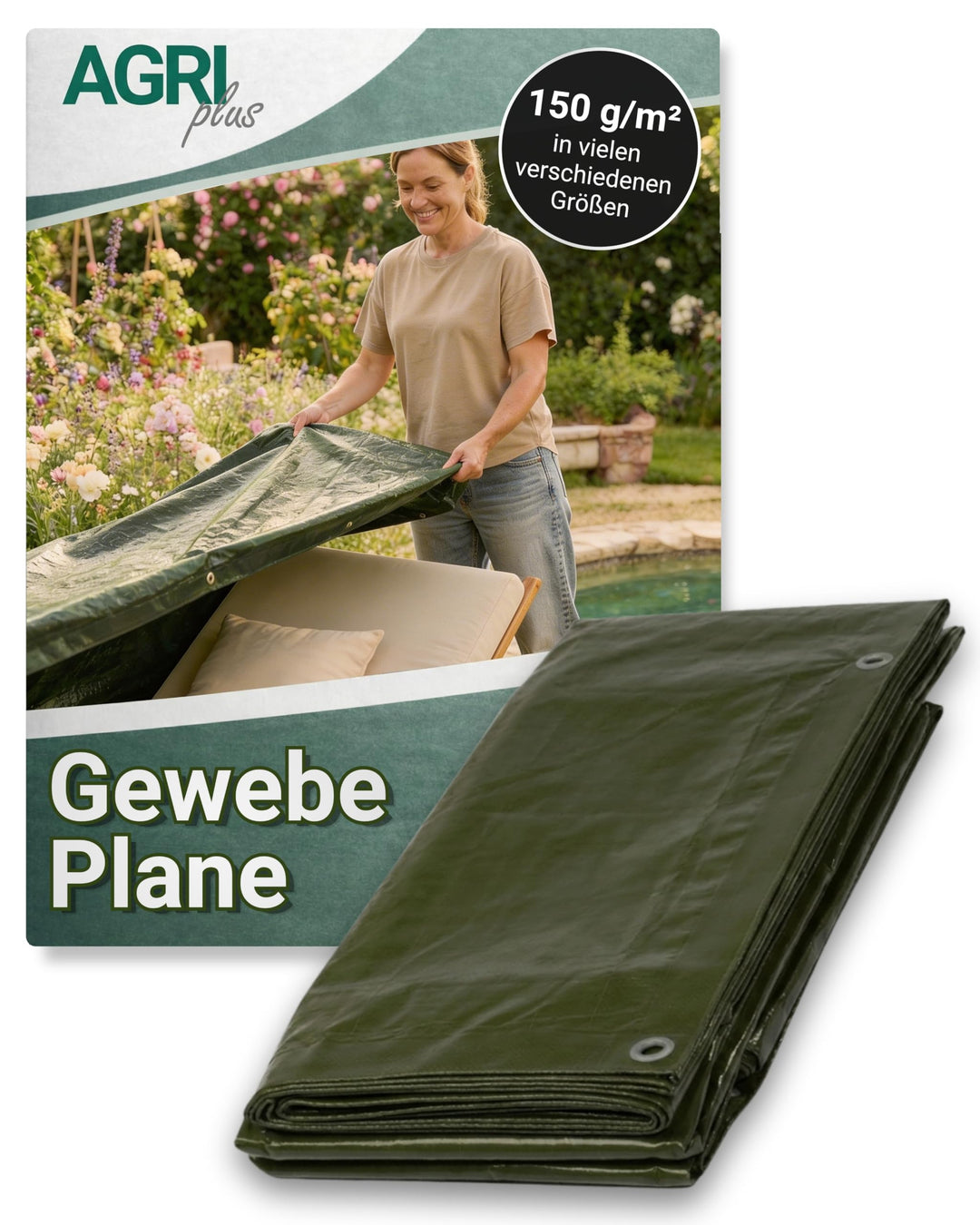 AGRI plus Gewebeplane mit Ösen I 8 x 10 m I Verschiedene Grössen I 150 g/m² Folienstärke I Stabile &