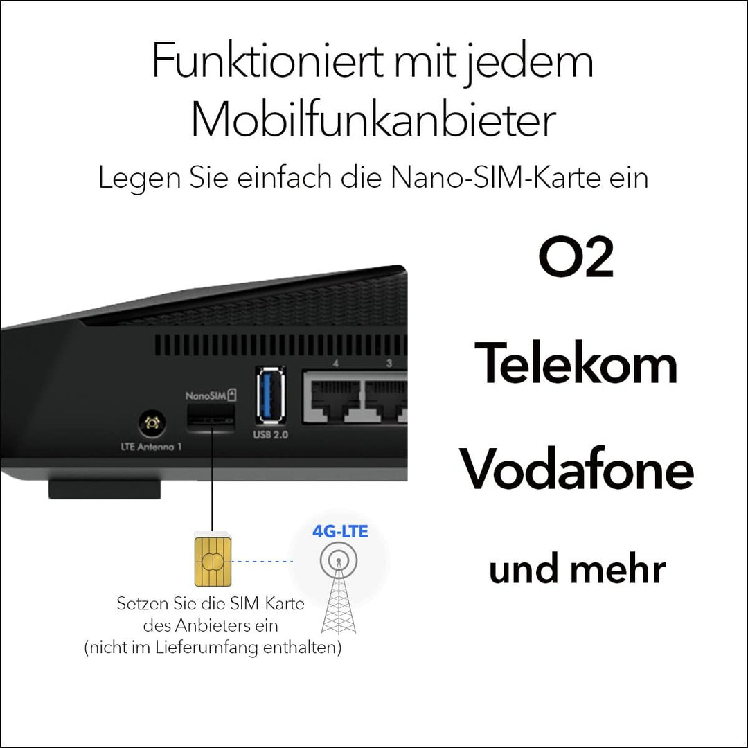 NETGEAR Nighthawk 4-Stream AX4 WiFi 6 Router mit integriertem 4G LTE-Modem (LAX20) für primäre oder