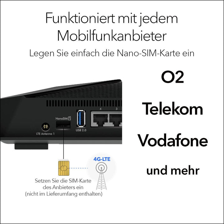 NETGEAR Nighthawk 4-Stream AX4 WiFi 6 Router mit integriertem 4G LTE-Modem (LAX20) für primäre oder