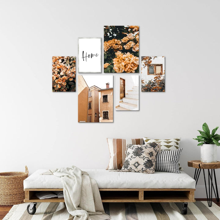 Novart Bilder Set - AUFHÄNGFERTIG - KEIN EXTRA RAHMEN BENÖTIGT - Home Blumen Modern Orange - Wohnzim