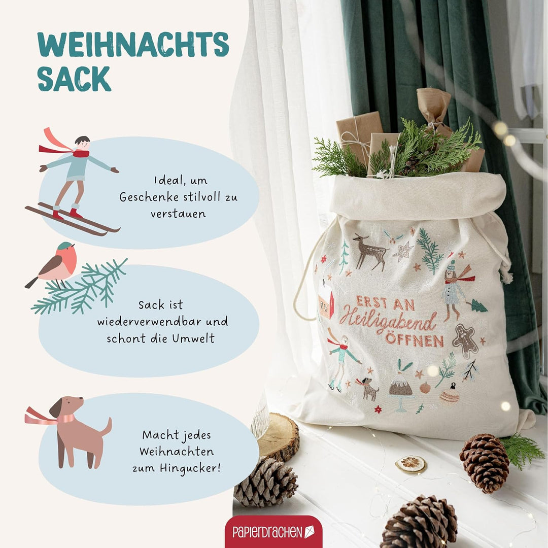 Papierdrachen Geschenksack gross Weihnachten 2025 - edel bestickt - ideal zum Verpacken von Geschenk