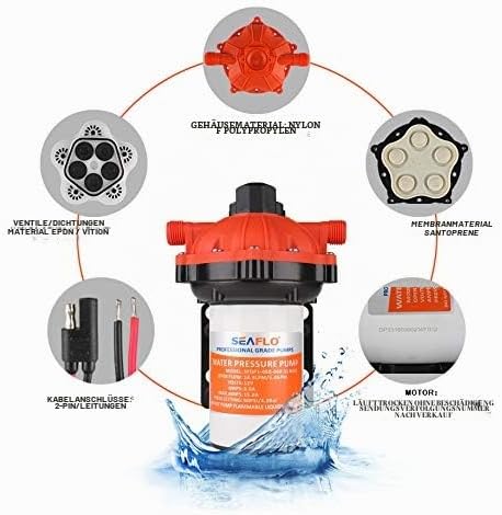 LIGHTEU®, Seaflo DC 12V 15L/Min 4,2 bar, 5 Kammer Wasserdruck Membranpumpe, 51s Druckpumpe für Marin