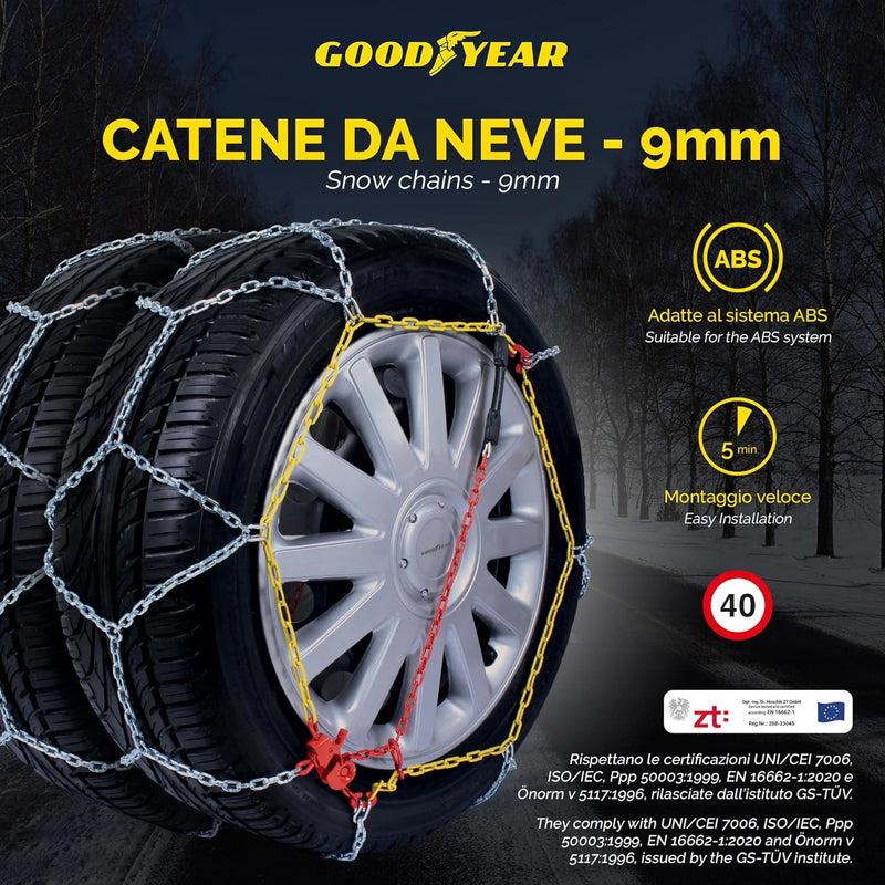 Goodyear 77915: "G9" Schneeketten, 9 mm, Grösse 075, Zertifizierung TUV und ÖNORM