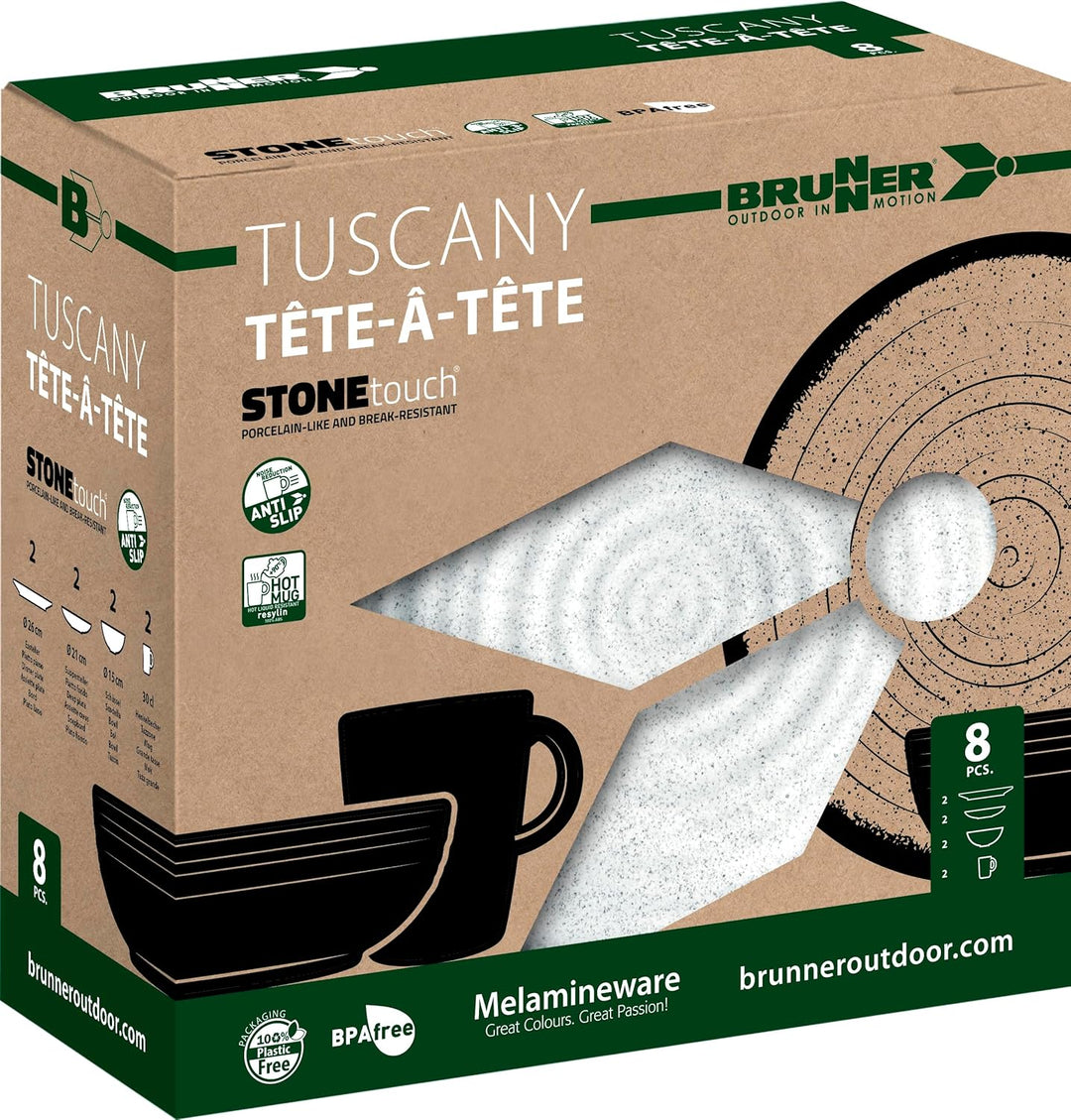 BRUNNER 0830143N.C5T Campinggeschirr Set für 2 Personen, Tête-À-Tête Tuscany, 8-teilig