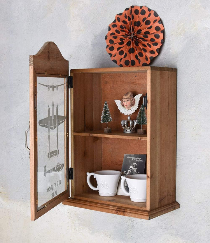 Wandschrank „Villa Maria“ – Shabby Chic Wandvitrine | Holz & Glastür | 2 Ablagen | Retro Badschrank