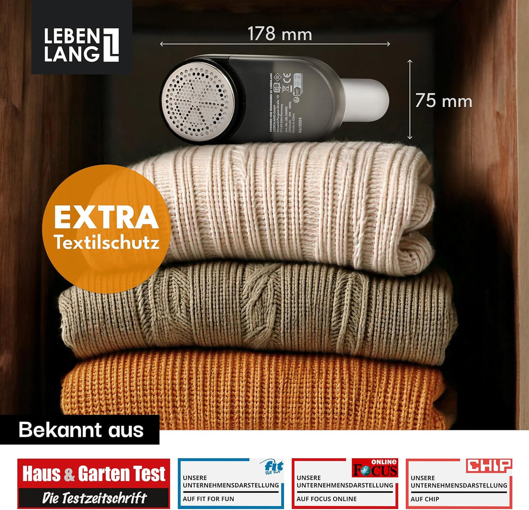LEBENLANG Fusselrasierer Elektrisch 2000mAh - Inkl. LED Anzeige & Reinigungspinsel I Bis zu 2h Laufz