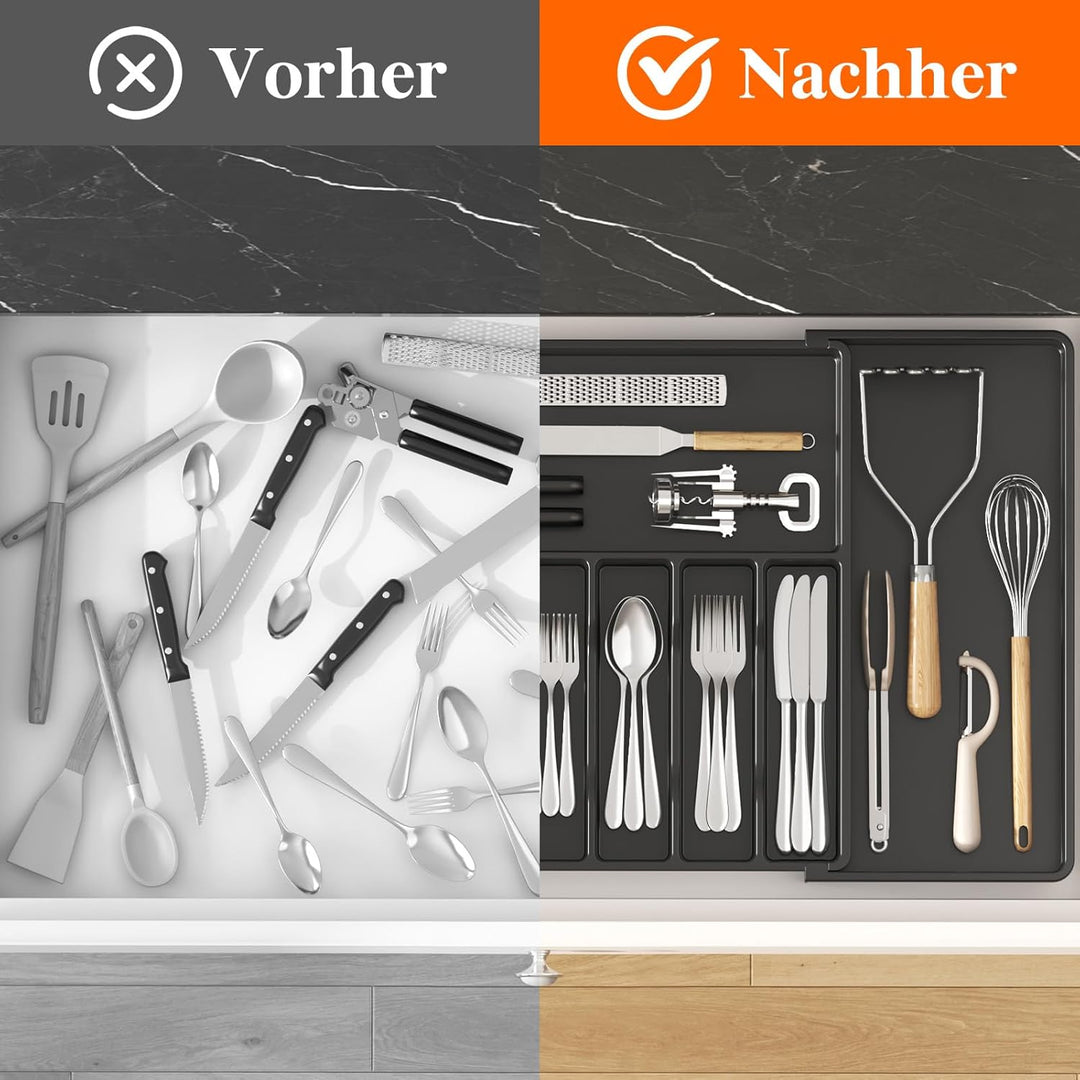 Lifewit Besteckkasten für Schubladen 40 50, verstellbarer Kunststoff Organizer Küche Tiefe 47 cm, Be