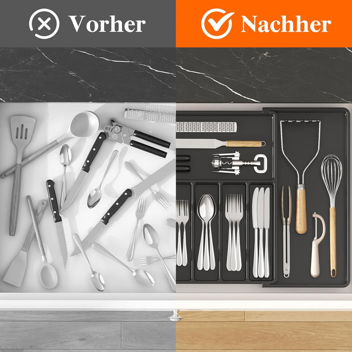 Lifewit Besteckkasten für Schubladen 40 50, verstellbarer Kunststoff Organizer Küche Tiefe 47 cm, Be