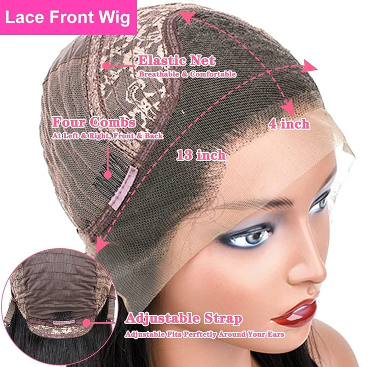 BLISSHAIR 13x4 Lace Front Perücke, Yaki Kinky Straight 13x4 Lace Front Wigs Human Hair Virgin Remy E