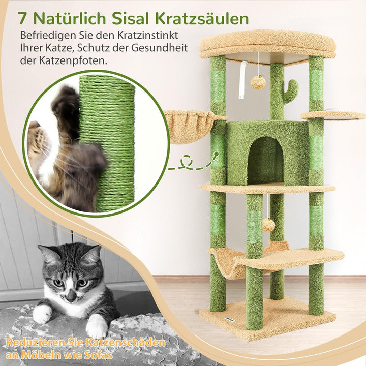 Globlazer Kratzbaum Ecke Kaktus Grün, Eckkratzbaum Stabil hoch 130 cm mit Gross Katzenhaus Sektor Ge