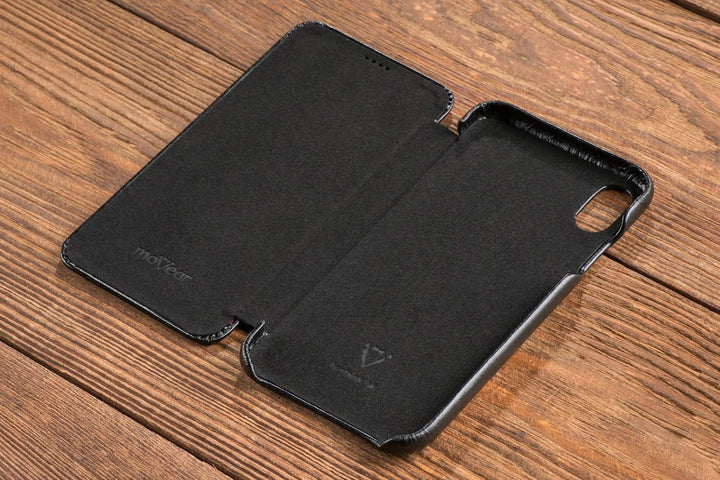 moVear Smartphone Etui Flipside-Case S kompatibel mit iPhone XS MAX, Schwarz, EIN Mikrofasertuch