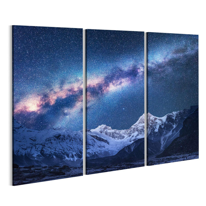 Bild auf Leinwand Sternenhimmel Nepal Gebirgstal Wandbild Poster Kunstdruck Bilder Format: 130x80cm