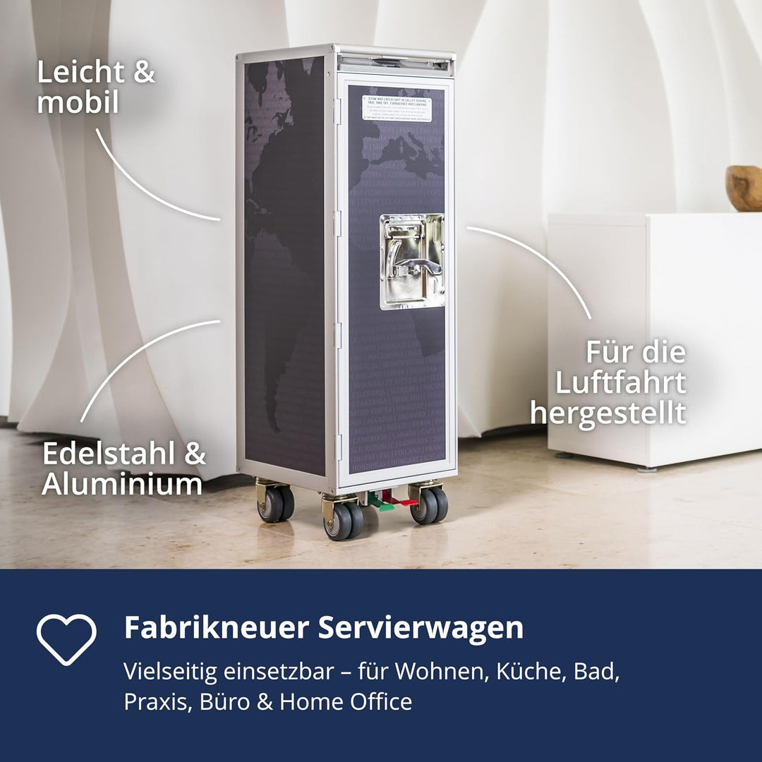 Airline Trolley Weltkarte Neu Anthrazit (Originaltür), Original Flugzeugtrolley, Flugzeug Servierwag