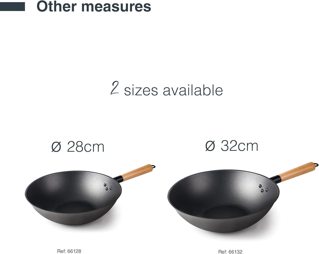 LACOR - 66128 - Wok Rustikaler, 100% natürlicher Eisen Wok mit dreilagiger Antihaftbeschichtung, PFO