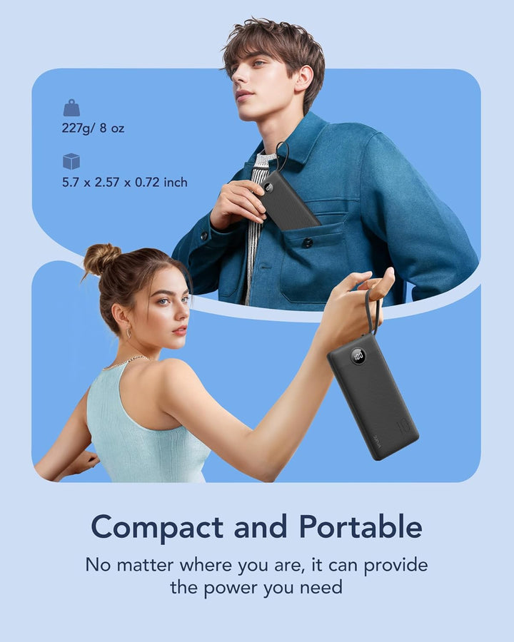 VRURC Power Bank mit 4 Kabel 10000mAh Powerbank Tragbares Ladegerät USB C Externer Handyakkus LED Di