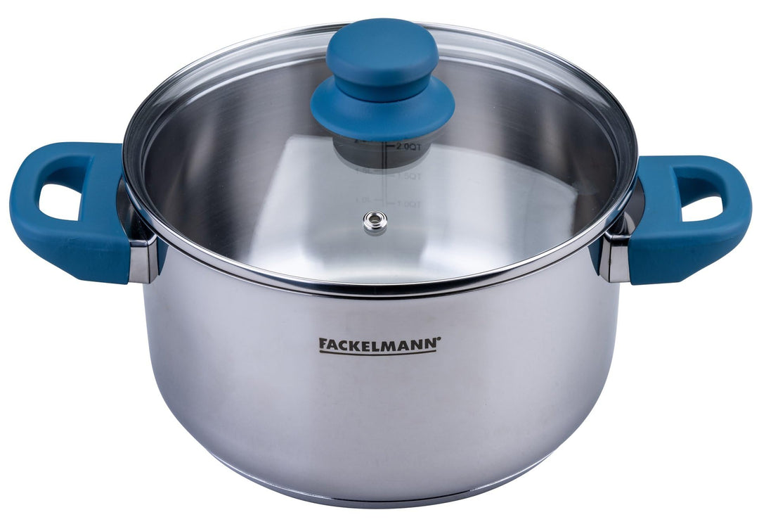 FACKELMANN Kochtopf Essential Ø 20 cm aus Edelstahl, ergonomische Softtouch-Griffe, modernes Design,