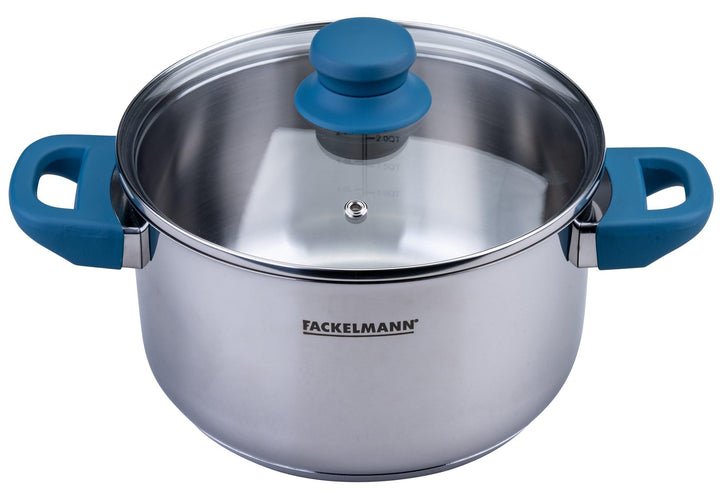 FACKELMANN Kochtopf Essential Ø 20 cm aus Edelstahl, ergonomische Softtouch-Griffe, modernes Design,
