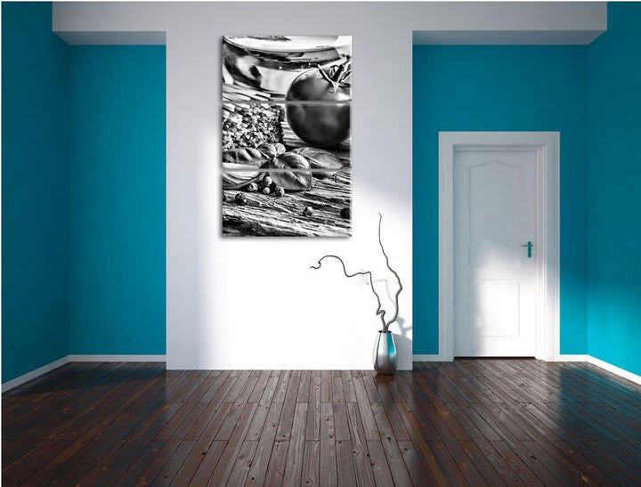 Pixxprint Spaghetti mit Tomaten und Parmesan als Leinwandbild/Grösse: 3 Teilig (120x80) / Wandbild/K