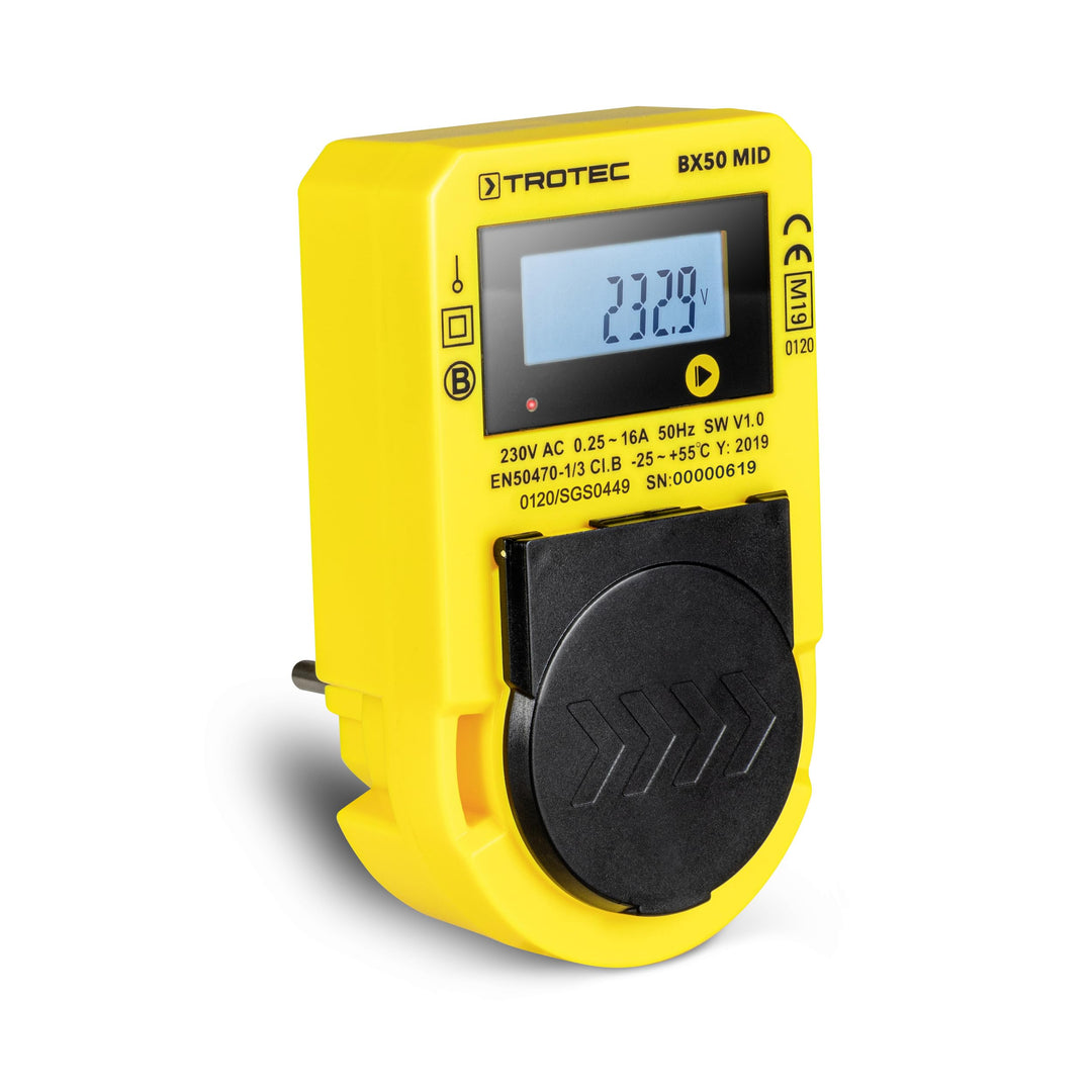 TROTEC Stromzähler für Steckdose BX50 MID – Messgerät Stromverbrauch – Messbereich 57,5 bis 3.680 W,
