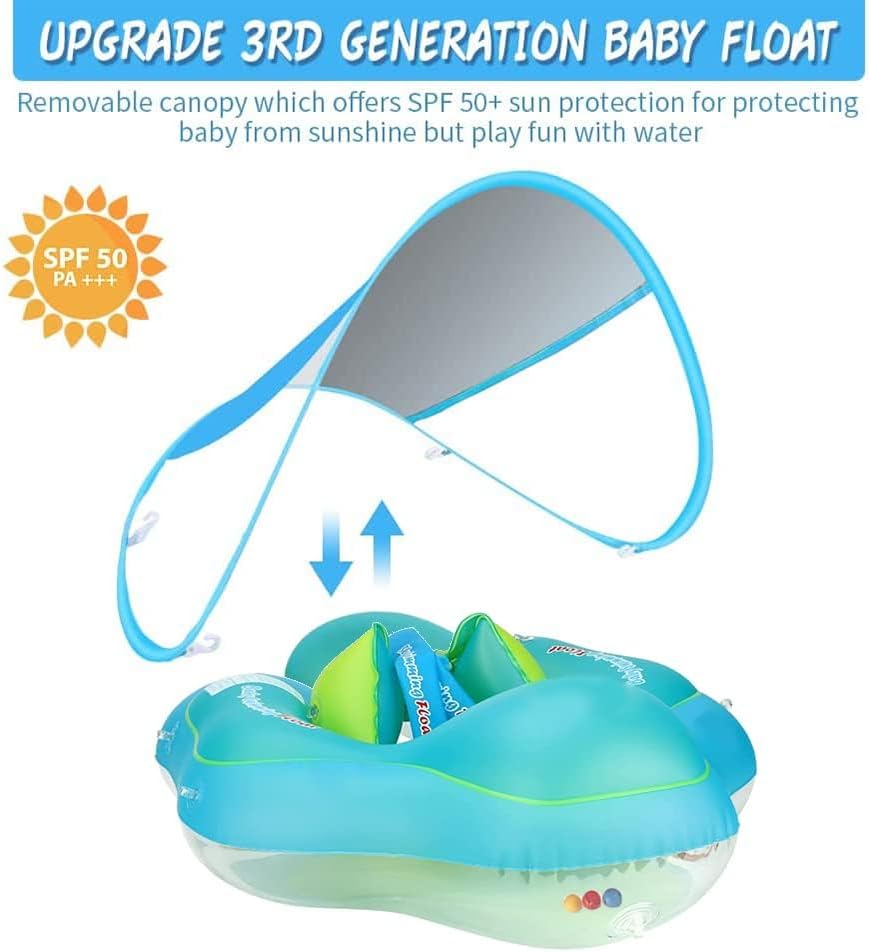 Baby Schwimmring mit Sonnendach Abnehmbaren,Schwimmring mit Sonnenschutz Verstellbare,Aufblasbarer S
