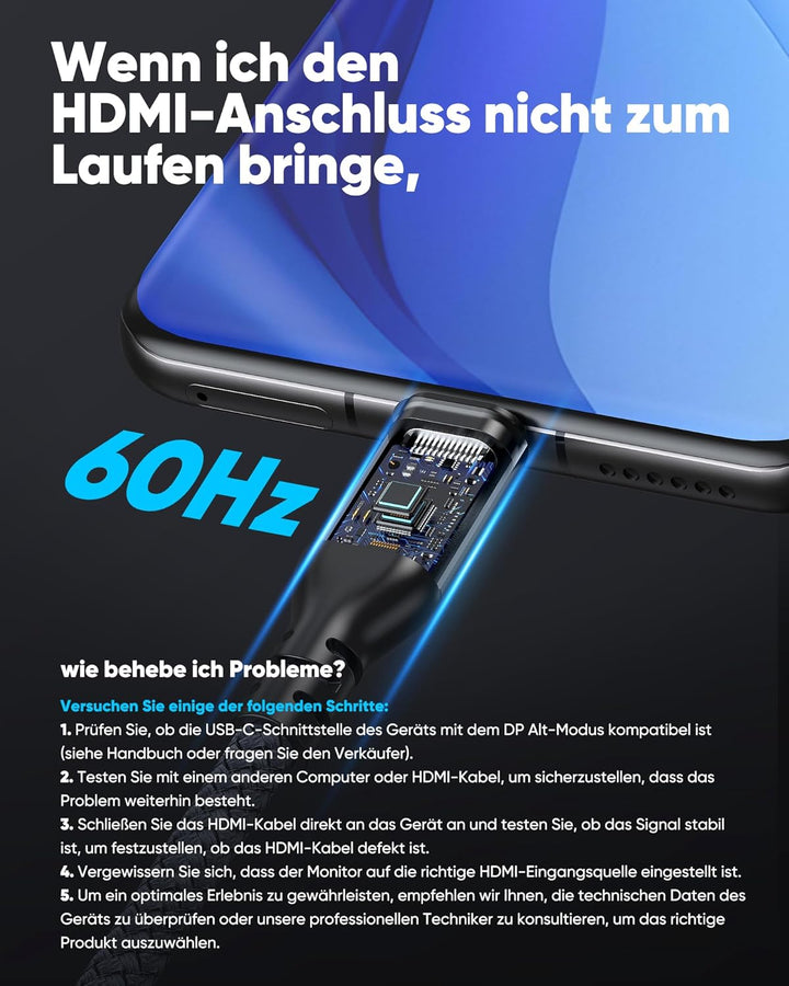Highwings USB C auf HDMI Kabel 4K@60Hz 1M, USB C HDMI Kabel UHD Thunderbolt 3/4 Kompatibel für iPhon