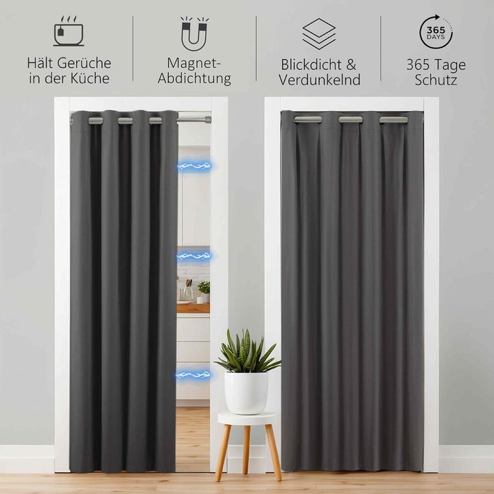 tinycurtains Türvorhang mit Teleskopstange, einfache Montage in nur 1 Minute ohne Bohren (Türvorhang