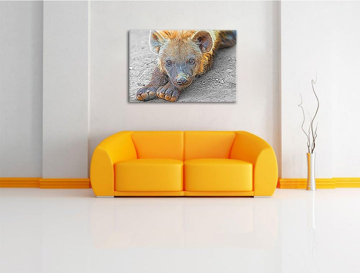 niedliche kleine Hyäne schwarz/weiss Deluxe Format: 100x70 cm auf Leinwand, XXL riesige Bilder ferti