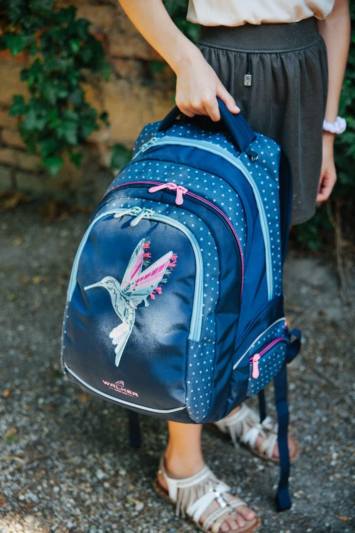 Walker 42017-064 - Schul-Rucksack Fame Magic Colibri Petrol mit 3 Fächern und Seitentaschen, Schul-T