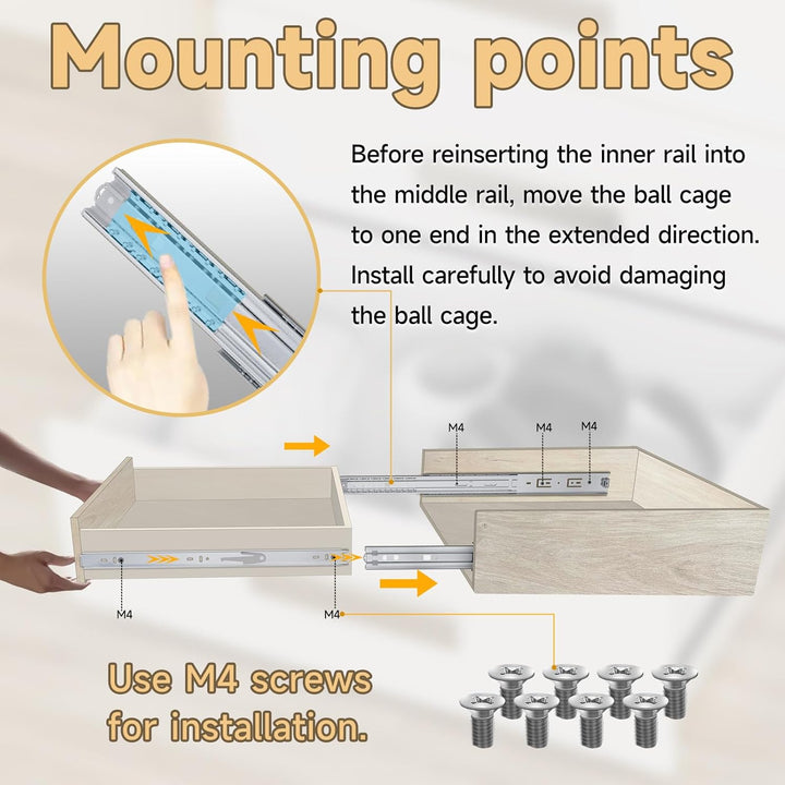 AOLISHENG Schwere Schubladenschienen Vollauszug 550 mm Kugellager schubladenführungen 60 kg Tragkraf